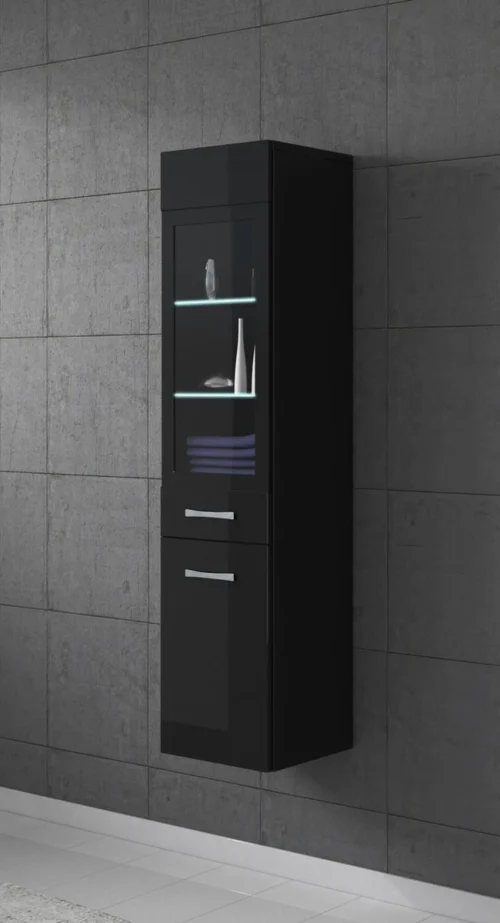 Badplaats Badkamerkast Rio 30 X 30 X 131 Cm - Zwart Hoogglans - Hangende Kolomkast Met 2 Deuren -Badkamer Kast Winkel 650x1200 3