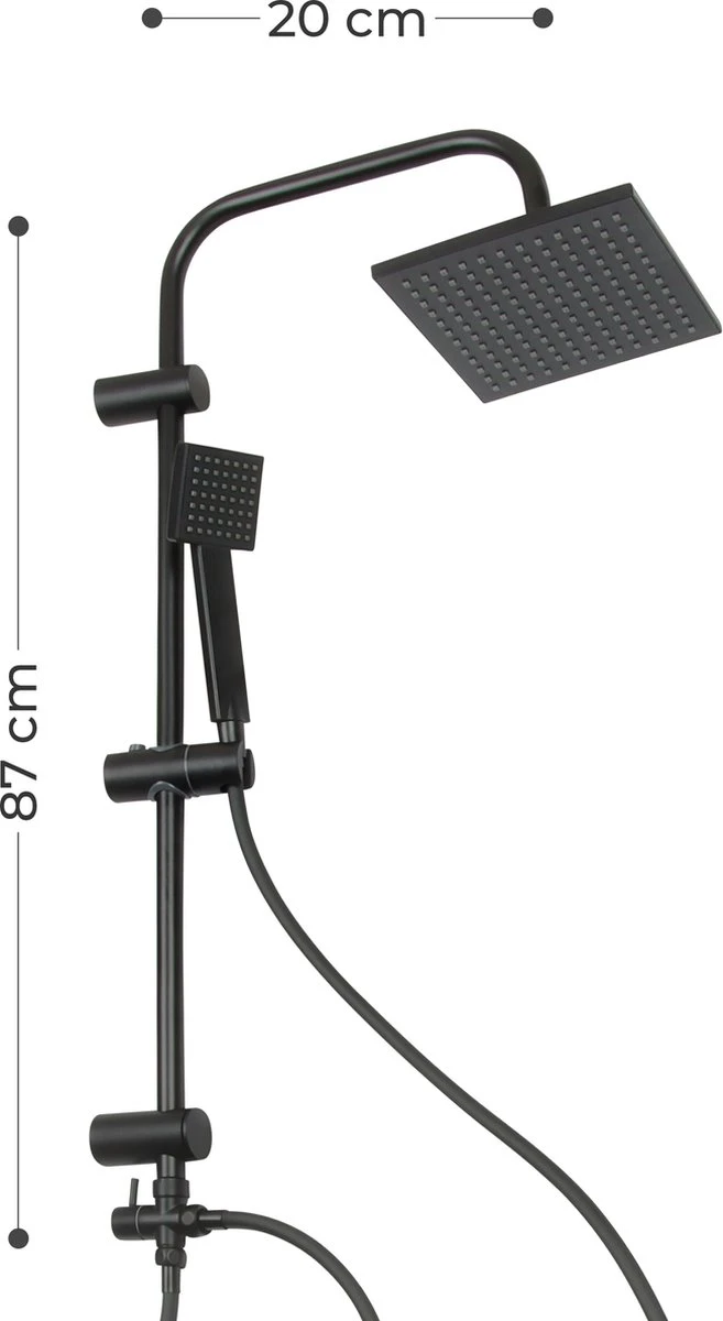 Niceey Doucheset - Regendouche - Handdouche - Verstelbaar - Vierkant - Mat Zwart 3 Niceey Doucheset - Regendouche - Handdouche - Verstelbaar - Vierkant - Mat Zwart - Afbeelding 3