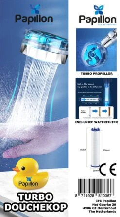 Papillon Douchekop - Turbo Hoge Druk - Met Waterfilter - Blauw -Badkamer Kast Winkel 666x1200 1