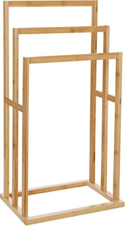 Merkloos Decopatent® Handdoekrek - Vrijstaand Handdoekenrek Voor In Badkamer - Handdoekrek - Bamboe Hout - Handdoek - Droogrek Met 3 Armen -Badkamer Kast Winkel 667x1200 4