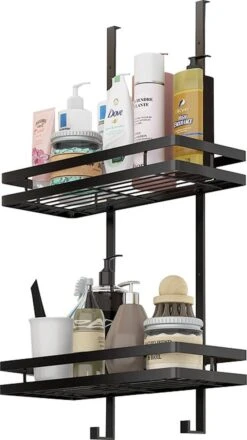 Souiri Doucherek - Stainless Doucherek - Zonder Boren - Doucherek Zwart - Doucherek Hangend - Badkamer Accessoires - RVS - 2 Laags -Badkamer Kast Winkel 674x1200 2