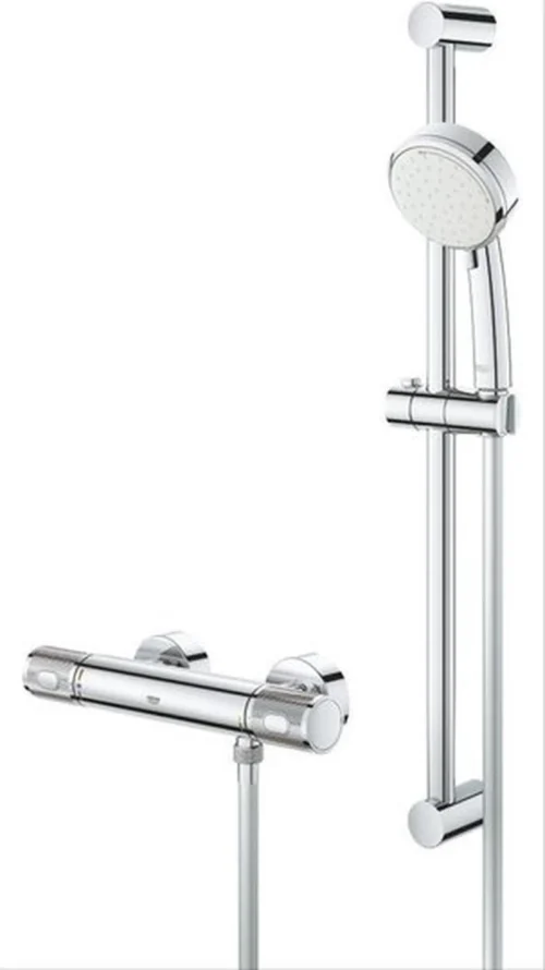 GROHE Grohtherm-1000 Performance Renovatieset - Met Thermostaatkraan, Koppelingen, Glijstang En Hoofddouche - CoolTouch - Chroom