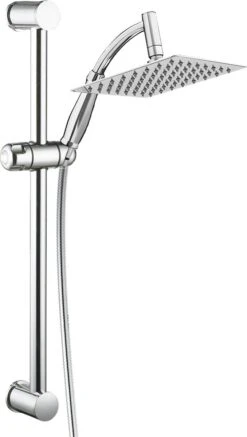 Regendouche XL Deluxe Met Glijstang - ø 28 Cm - Douchekop Met Slang En Stang - Vierkant - RVS - Chrome - Glijstangset - Spa - Wellness