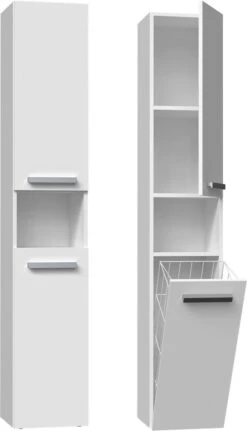 Merkloos Badkamermeubel-Badkamerkast-Opbergkast Met Wasmand-kolomkast Met Wasmand