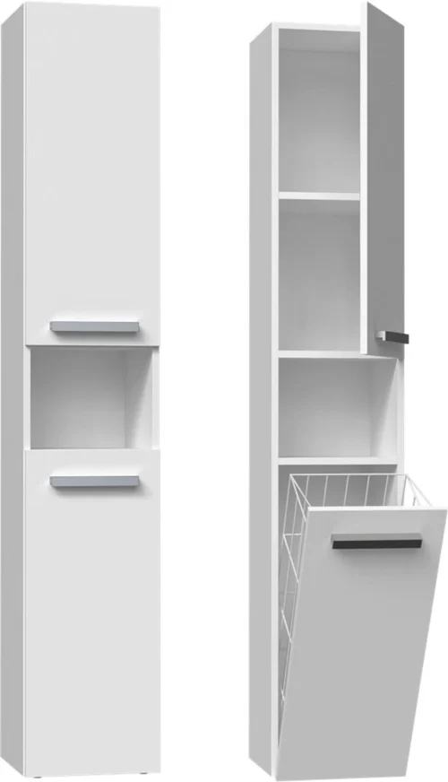 Merkloos Badkamermeubel-Badkamerkast-Opbergkast Met Wasmand-kolomkast Met Wasmand