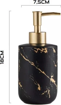 SIEPS Zeepdispenser - Zeeppompje Zwart & Goud - Vrijstaand 400 ML Zeephouder - Keramiek -Badkamer Kast Winkel 698x1200