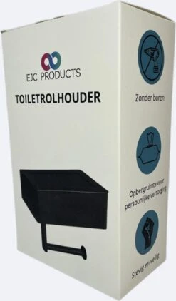 WC Rolhouder - Toiletrolhouder - Zwart - RVS - Zonder Boren - Met Plankje & Bakje - Inclusief Montagemateriaal - Toilet Accessoires - EJC Products -Badkamer Kast Winkel 702x1200