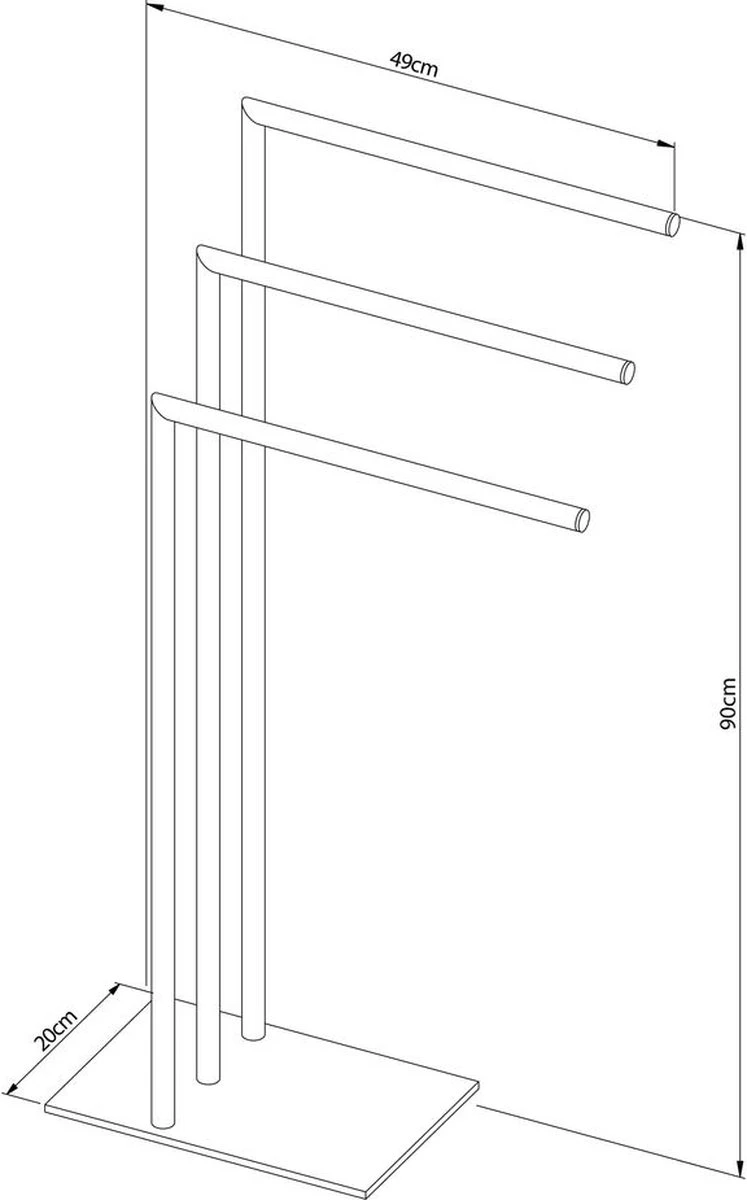 Sealskin Tube - Handdoekrek 3-armig Vrijstaand - Zwart 2 Sealskin Tube - Handdoekrek 3-armig Vrijstaand - Zwart - Afbeelding 2