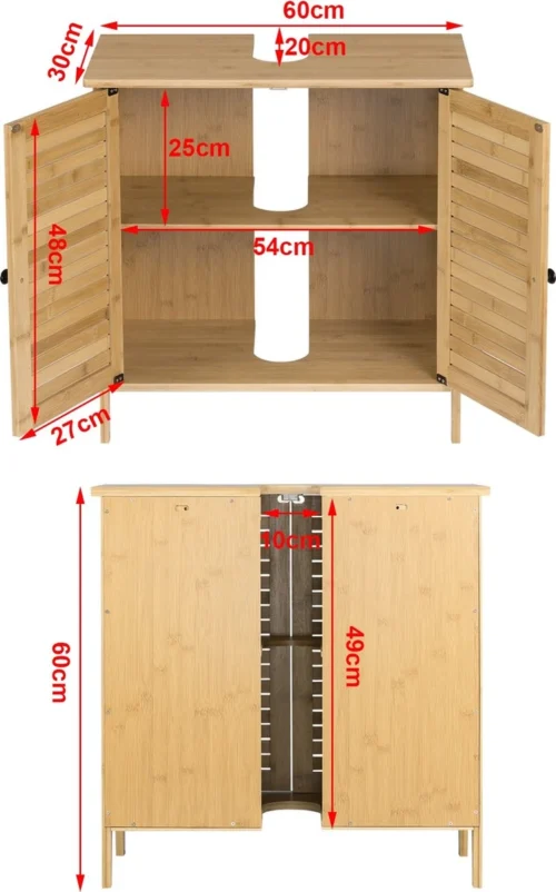 Kamyra® Badkamermeubel Bamboe - Badkamerkast, Wastafelmeubel, Onderkast Wastafel - 60x30x60 Cm - Bamboe -Badkamer Kast Winkel 748x1200 7