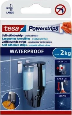 Tesa Powerstrips Large Waterproof Klusbenodigdheden - Klusbenodigdheden - Huishouden - Plakstrips/powerstrips - Dubbelzijdig - Zelfklevend - Tape/strips/plakkers -Badkamer Kast Winkel 749x1200