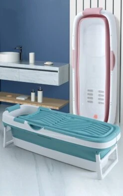 Livista® - Opvouwbaar XXL Bad - Blauw - Zitbad - Inklapbaar - Bath Bucket - 158 CM LANG - XXL - Incl. Onderwater LED Lichten En Rugkussen -Badkamer Kast Winkel 751x1200 2