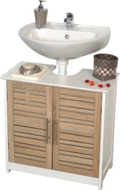 Merkloos Miami - Wastafel Onderkast - Wastafelmeubel - Badkamerkast - Wit/Eiken - H70 X B60 X D30 - Badkamer Onderkast