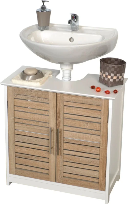 Merkloos Miami - Wastafel Onderkast - Wastafelmeubel - Badkamerkast - Wit/Eiken - H70 X B60 X D30 - Badkamer Onderkast