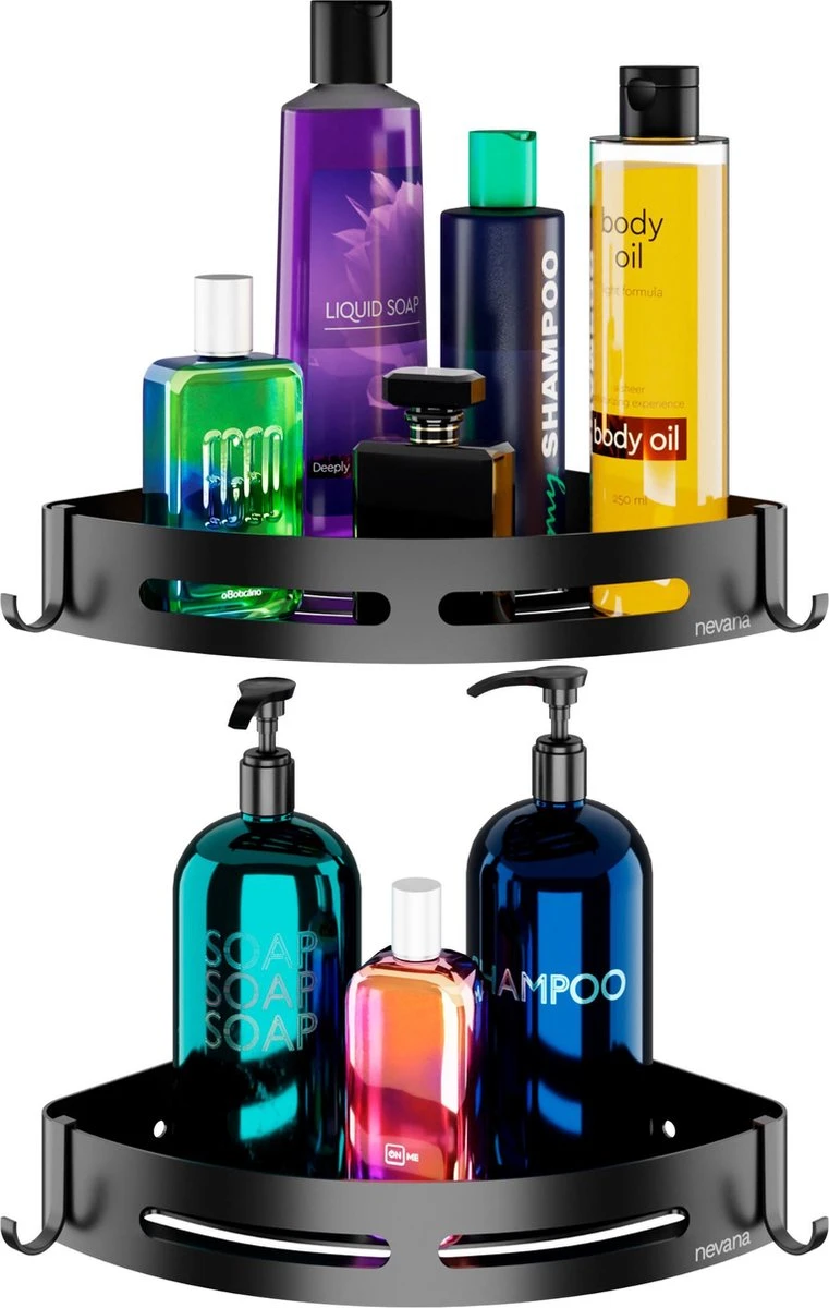 Doucherek 2 Stuks - Douchemand - Hangend Hoek - Telescopisch - Zonder Boren - Zwart - RVS 2 Doucherek 2 Stuks - Douchemand - Hangend Hoek - Telescopisch - Zonder Boren - Zwart - RVS - Afbeelding 2