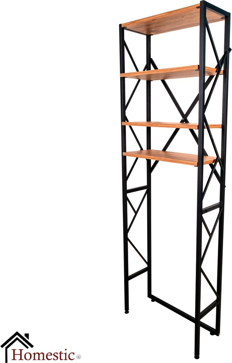 Homestic© - Ruimtebesparende Toiletmeubel - WC Plank, Badkamerplank Met 4 Open Vakken - Industrieel RVS Badkamermeubel - Zwart Staal / Hout - 170x54x24 CM 1 Homestic© - Ruimtebesparende Toiletmeubel - WC Plank, Badkamerplank Met 4 Open Vakken - Industrieel RVS Badkamermeubel - Zwart Staal / Hout - 170x54x24 CM