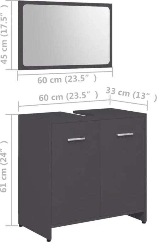 Decoways - Badkamermeubelset Spaanplaat Grijs -Badkamer Kast Winkel 777x1200