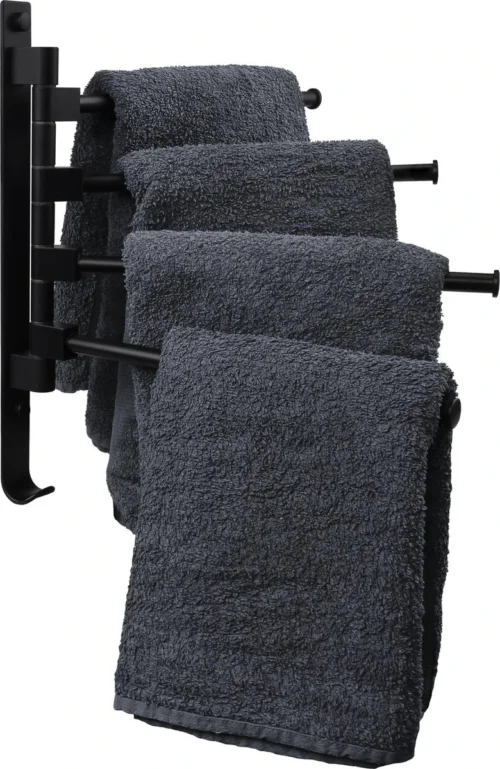 QUVIO Handdoekrek Met 4 Armen / Wandrek / Handdoekrek Keuken / Handdoekenrek Badkamer / Handdoekenrek / Handdoekrek / Handdoekrek Badkamer / Handdoekhaakjes / Handdoekhouder / Wandplank - Verstelbaar - Staal