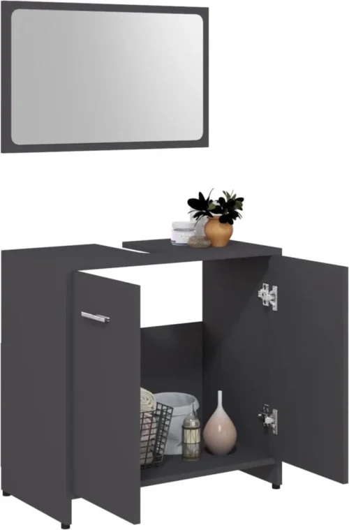 Decoways - Badkamermeubelset Spaanplaat Grijs -Badkamer Kast Winkel 790x1200 7