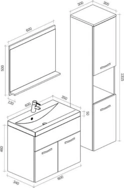 Badplaats Badkamermeubel Set Montreal 60 Cm X 35 Cm - Eiken - Badmeubel Met Spiegel En Zijkast -Badkamer Kast Winkel 792x1200