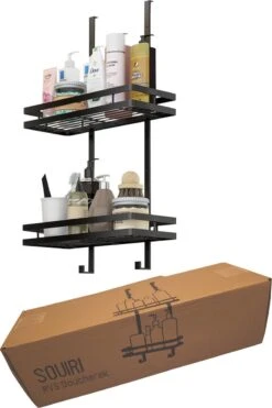 Souiri Doucherek - Stainless Doucherek - Zonder Boren - Doucherek Zwart - Doucherek Hangend - Badkamer Accessoires - RVS - 2 Laags -Badkamer Kast Winkel 798x1200 2