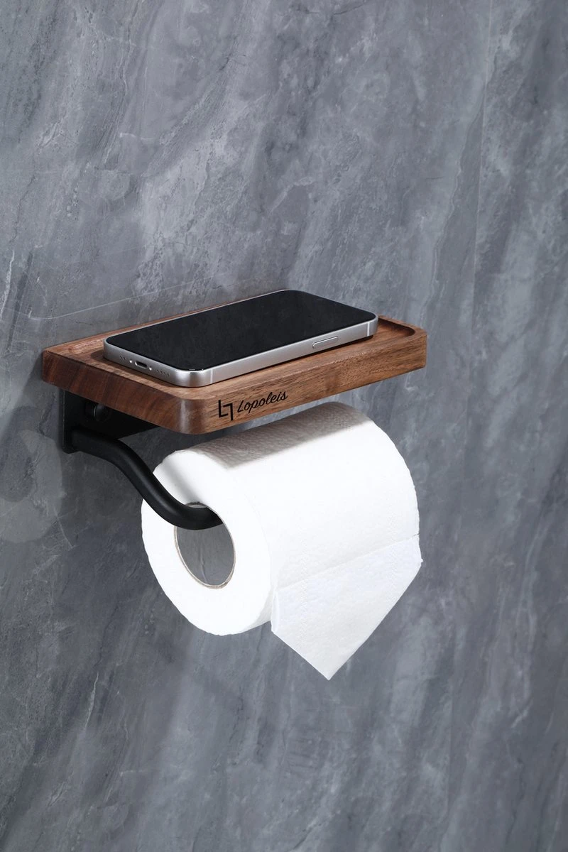 Lopoleis WC Rolhouder – WC-rolhouder – Luxe Toiletrolhouder Walnoothout – Zwart – Zelfklevend – WC Rolhouder Zonder Boren – Toiletrolhouder Met Plankje – WC Rolhouder Zwart – Badkamer Accessoires 6 Lopoleis WC Rolhouder – WC-rolhouder – Luxe Toiletrolhouder Walnoothout – Zwart – Zelfklevend – WC Rolhouder Zonder Boren – Toiletrolhouder Met Plankje – WC Rolhouder Zwart – Badkamer Accessoires - Afbeelding 6