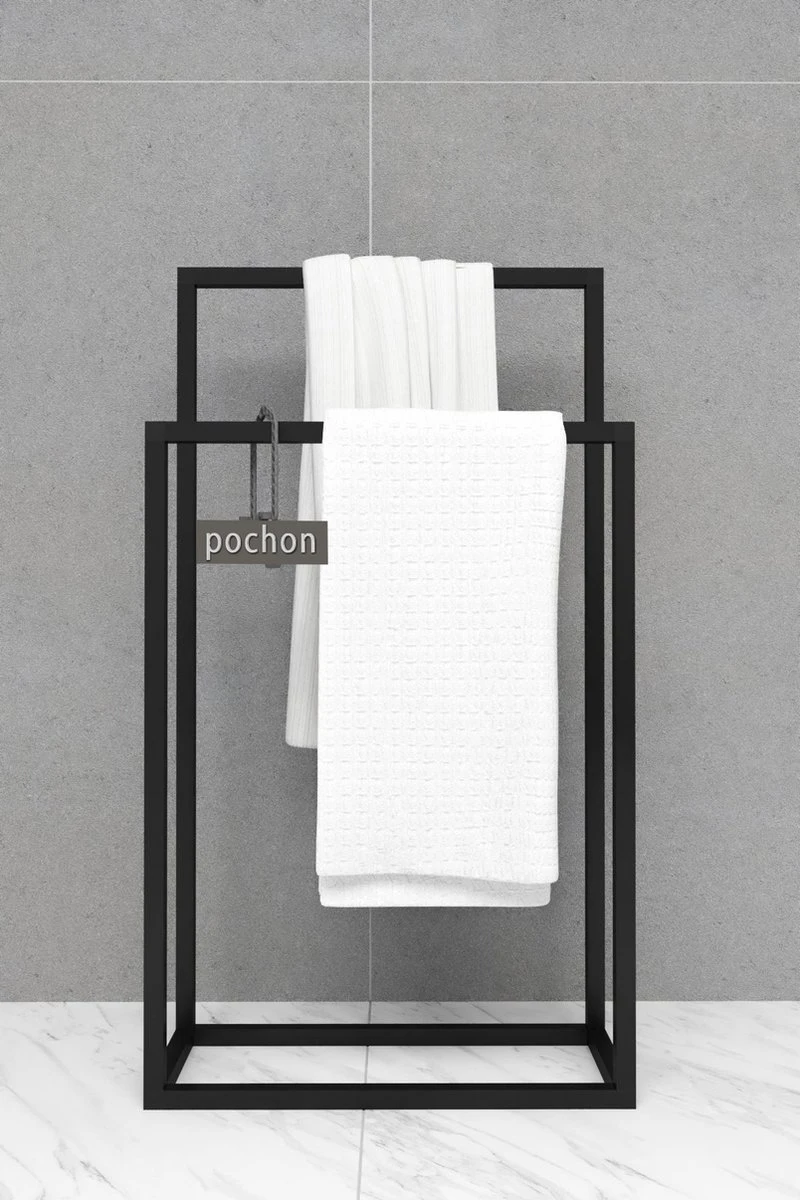 Pochon Home - Handdoekrek Metaal - Mat Zwart - Vrijstaand - Metaal - Handdoekhouder - 2 Rails 5 Pochon Home - Handdoekrek Metaal - Mat Zwart - Vrijstaand - Metaal - Handdoekhouder - 2 Rails - Afbeelding 5