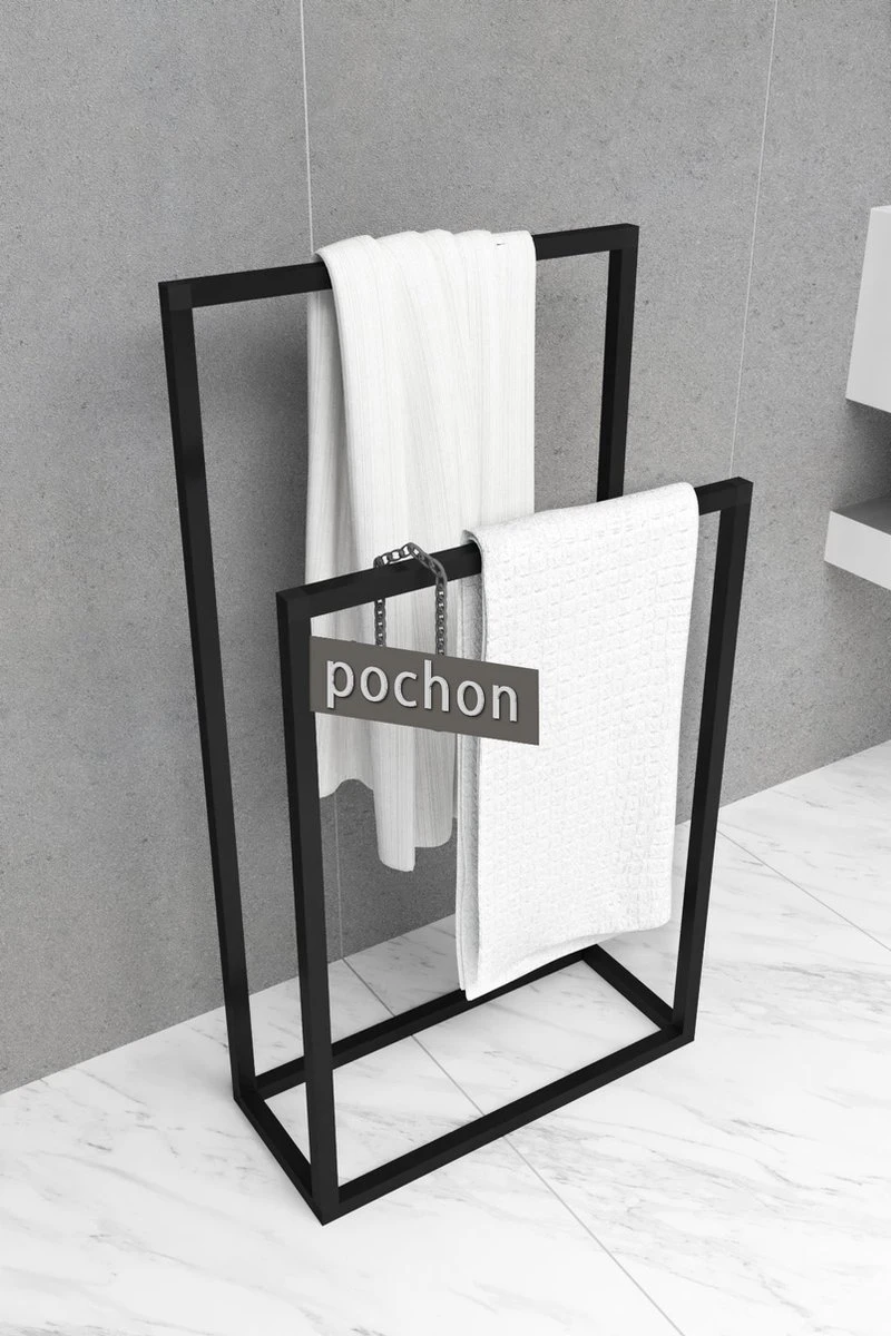 Pochon Home - Handdoekrek Metaal - Mat Zwart - Vrijstaand - Metaal - Handdoekhouder - 2 Rails 6 Pochon Home - Handdoekrek Metaal - Mat Zwart - Vrijstaand - Metaal - Handdoekhouder - 2 Rails - Afbeelding 6