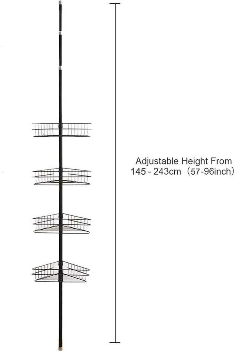 SensaHome Telescopisch Douche Rek Met 4 Lagen - Verstelbaar Bad / Douche Hoekrek Opbergrek - Uitschuifbaar Van 145-250 Cm - Zwart 3 SensaHome Telescopisch Douche Rek Met 4 Lagen - Verstelbaar Bad / Douche Hoekrek Opbergrek - Uitschuifbaar Van 145-250 Cm - Zwart - Afbeelding 3