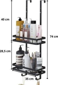 Souiri Doucherek - Stainless Doucherek - Zonder Boren - Doucherek Zwart - Doucherek Hangend - Badkamer Accessoires - RVS - 2 Laags -Badkamer Kast Winkel 826x1200