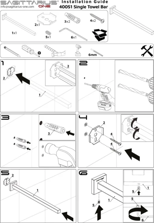 Sagittarius One 400S1-B Handdoekrek Zwart | Handdoekrek Badkamer | Handdoekenrek Zwart | Handdoekenrek Badkamer | Handdoekstang Zwart 40 Cm | Handdoekhouder Zwart -Badkamer Kast Winkel 827x1200
