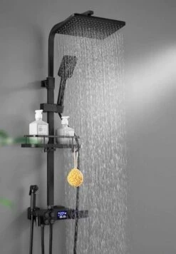 Merkloos Compleet Douchesysteem | ABS Doucheset | Mat Zwarte Hoofddouche En Handdouche | Vierkante Regendouche Voor Badkamer | Verstelbaar | Temperatuur Display | 360° Draaibaar -Badkamer Kast Winkel 833x1200 2