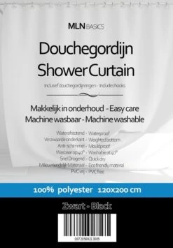 MLN Basics® Douchegordijn | Zwart | 120x200 Cm | Inclusief Ringen | Anti-schimmel -Badkamer Kast Winkel 835x1200 5