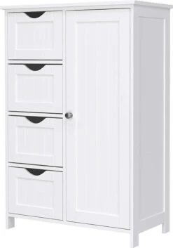 Badkamer Kolom Kast Met 4 Lades En Kastje - Verstelbaar Binnenin - 55x30x81cm - MDF - Wit