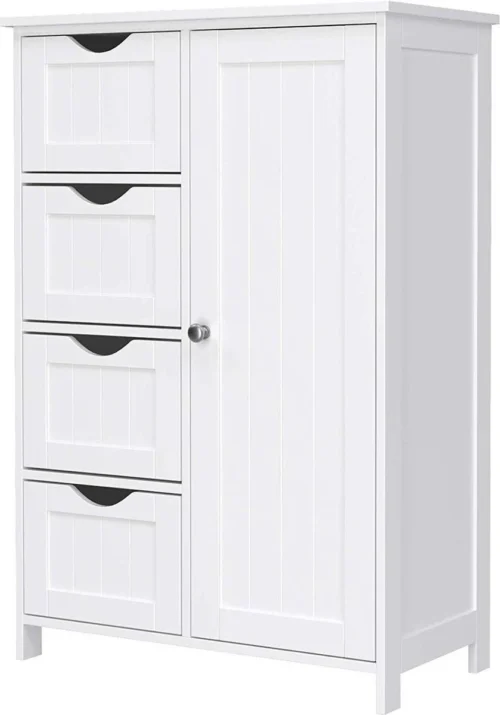 Badkamer Kolom Kast Met 4 Lades En Kastje - Verstelbaar Binnenin - 55x30x81cm - MDF - Wit