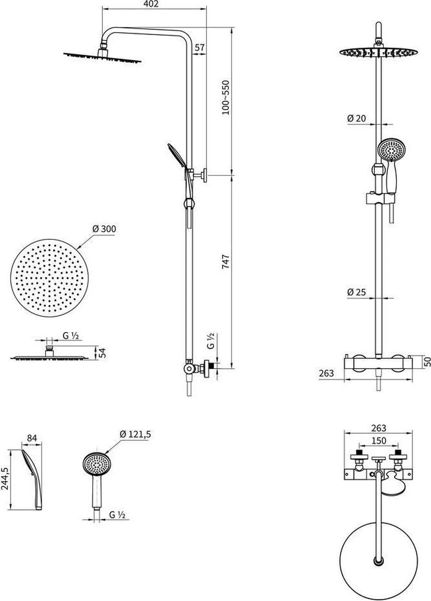 Tiger Twiss Doucheset - Regendouche Ø 30 Cm - Handdouche Ø 12 Cm - Met Thermostaatkraan - 3 Standen - Mat Zwart 2 Tiger Twiss Doucheset - Regendouche Ø 30 Cm - Handdouche Ø 12 Cm - Met Thermostaatkraan - 3 Standen - Mat Zwart - Afbeelding 2