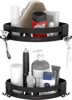 Sanicraft® Doucherekje - Doucherekje Zonder Boren - Geschikt Voor Elk Type Muur - Doucherekje Hangend - Doucheplank - Doucherekje Hoek - Doucherekje Zwart