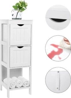 Staand Houten Badkamerkastje Met 2 Te Benutten Schuiflades - Vrijstaand Kastje Voor Badkamer Met Twee Lades - 30x30x89cm - Wit -Badkamer Kast Winkel 873x1200 4