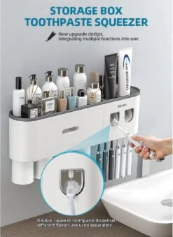 LuxeBass Tandenborstel Organizer | Tandenborstelhouder | Automatisch Tandpasta Dispenser | Met Lade En Opbergvak Voor Badkamer - LB544 -Badkamer Kast Winkel 874x1200 1