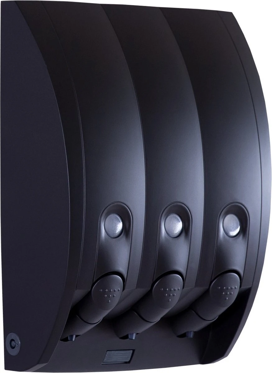 Aquathof, Zeepdispenser, Mat Zwart, 3 Kamer, 3 Reservoirs, 3x350ml, Hangend, Wandmontage 1 Aquathof, Zeepdispenser, Mat Zwart, 3 Kamer, 3 Reservoirs, 3x350ml, Hangend, Wandmontage