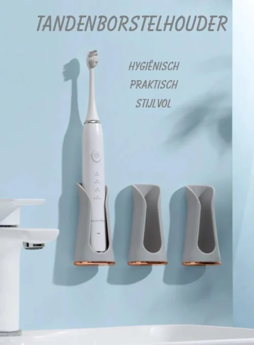 Happy Goodz Houder - Elektrische Tandenborstelhouder - GRIJS 1 Stuk - Flexibele Siliconen - Hangend Aan De Muur Zonder Boren - Geschikt Voor Oral-b & Philips Sonicare - Toothbrush Holder