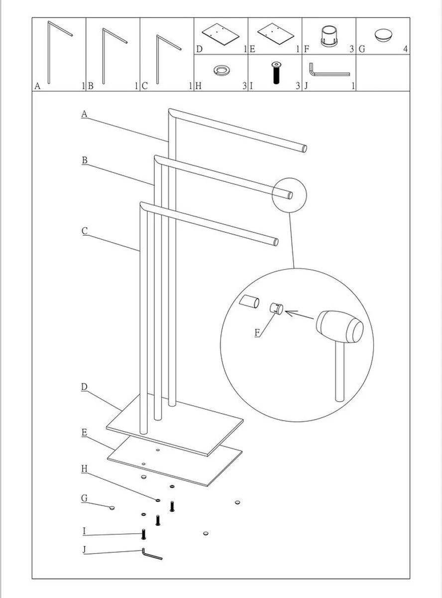 Sealskin Tube - Handdoekrek 3-armig Vrijstaand - Zwart 6 Sealskin Tube - Handdoekrek 3-armig Vrijstaand - Zwart - Afbeelding 6