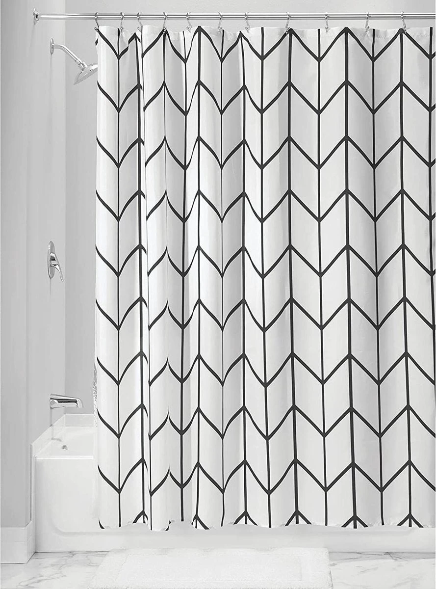 Douchegordijn Badkamer Accessoires - Visgraad - Zwart/Wit- 180x200 Cm 2 Douchegordijn Badkamer Accessoires - Visgraad - Zwart/Wit- 180x200 Cm - Afbeelding 2