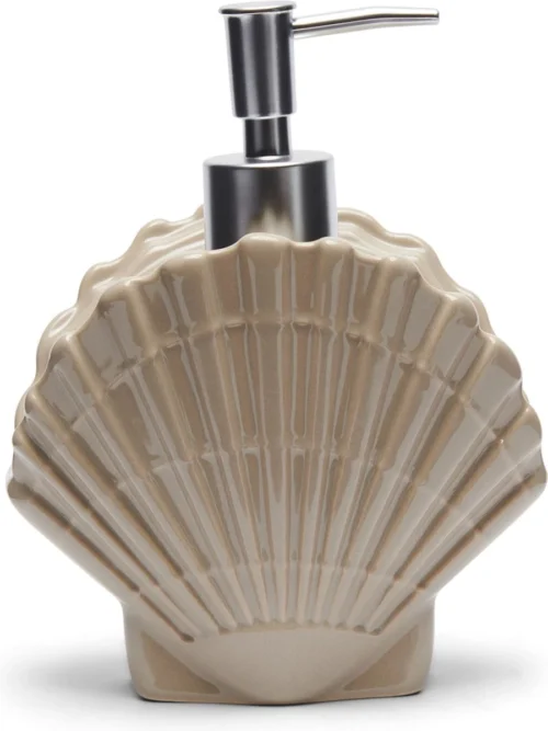 Riviera Maison Zeeppompje, Zeepdispenser Schelp - RM Beach Shell Soap Dispenser - Wit - Keramiek - 450 ML