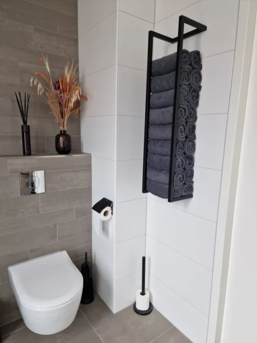 SaniDreams Carbon Handdoekenrek L Zwart - Staal - 90x25x20cm -Badkamer Kast Winkel 900x1200 6