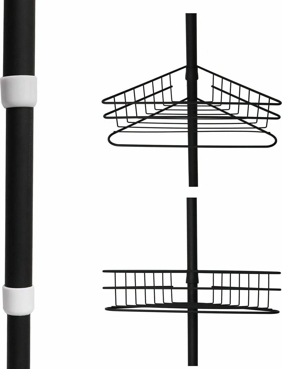 SensaHome Telescopisch Douche Rek Met 4 Lagen - Verstelbaar Bad / Douche Hoekrek Opbergrek - Uitschuifbaar Van 145-250 Cm - Zwart 8 SensaHome Telescopisch Douche Rek Met 4 Lagen - Verstelbaar Bad / Douche Hoekrek Opbergrek - Uitschuifbaar Van 145-250 Cm - Zwart - Afbeelding 8