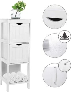 Staand Houten Badkamerkastje Met 2 Te Benutten Schuiflades - Vrijstaand Kastje Voor Badkamer Met Twee Lades - 30x30x89cm - Wit -Badkamer Kast Winkel 921x1200 1