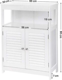 Songmics Badkamerkast Van Hout, Badkamerorganizer, Badkamerrek, Vrijstaand Met 2 Lamellendeuren, Wit, BBC40WT -Badkamer Kast Winkel 932x1200 2