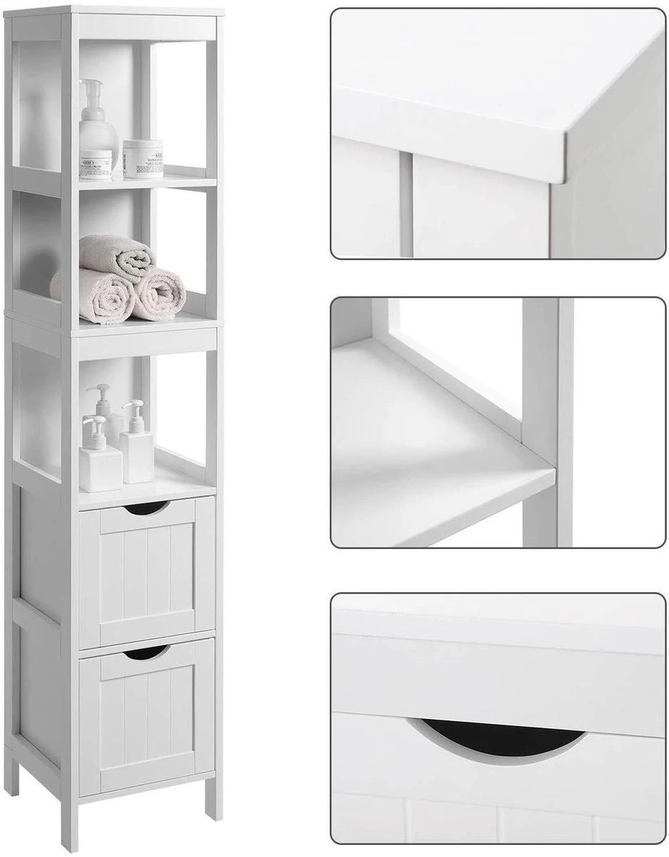 Hoge Badkamer Kast Met 2 Laden En 3 Open Vakken - 30 X 30 X 143,5 Cm - Wit 5 Hoge Badkamer Kast Met 2 Laden En 3 Open Vakken - 30 X 30 X 143,5 Cm - Wit - Afbeelding 5