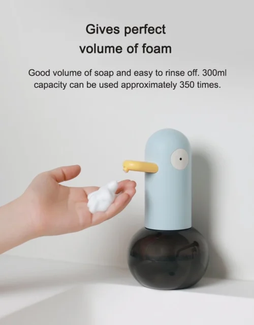 MUID Duck- Automatische Zeepdispenser - Handwas Schuimzeepdispenser Voor Kinderen - Zeeppompje-Oplaadbaar-Foam Technologie- Touchless Infrarood Sensor-Lichtblauw - 400ml - 10.35cm*11.5cm*19.5cm -Badkamer Kast Winkel 940x1200