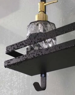 Merkloos Doucherek - Doucherek Zonder Boren - Doucherek Hangend - Zwart - RVS - Doucherekje - Badkamerrek - GRATIS DOUCHETIMER -Badkamer Kast Winkel 943x1200